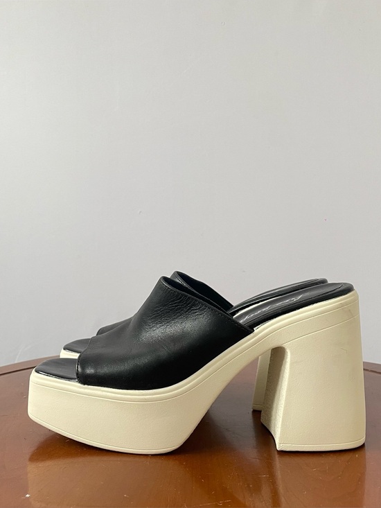 Free People Shoes - Free People Black Leather Platform Mule Sandals with Cream Block Heel